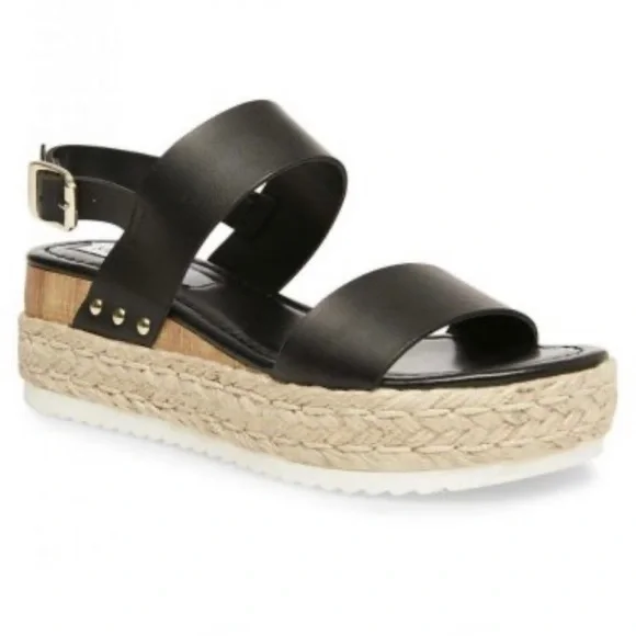 STEVE MADDEN CiCi Black Leather Flat Sandals - Picture 2 of 5